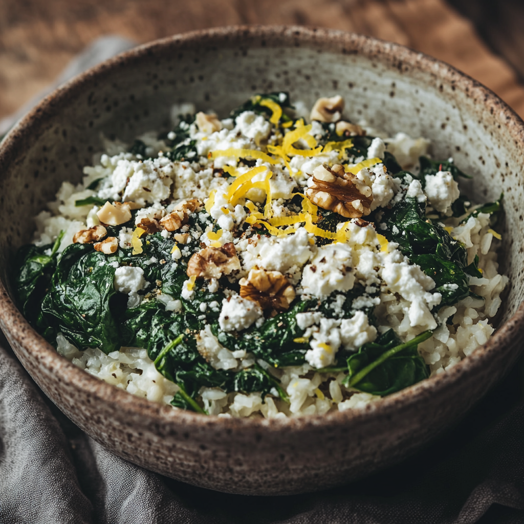 אורז עם תרד וגבינת פטה – מנה קלילה ורעננה