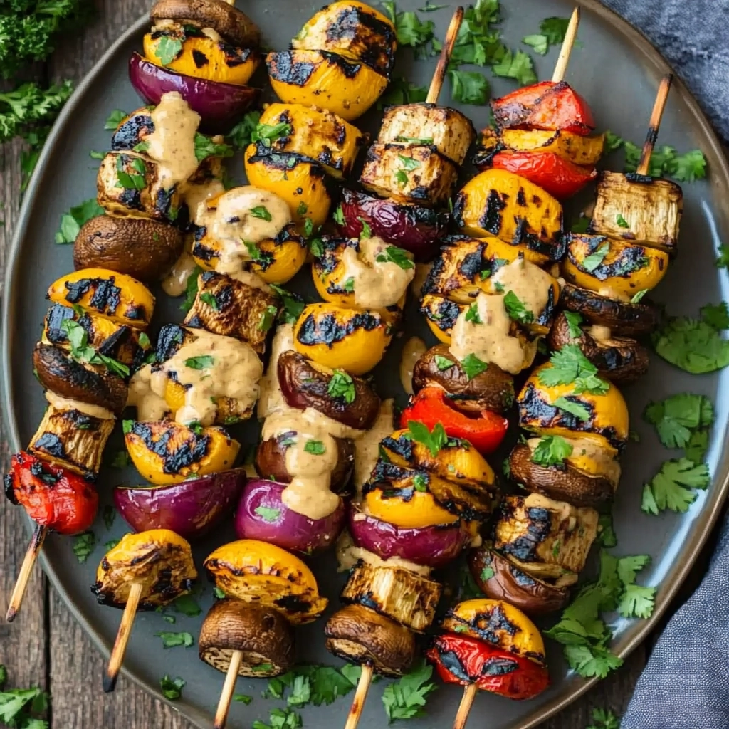 איך להכין שיפודי ירקות בגריל עם טחינה ועשבי תיבול