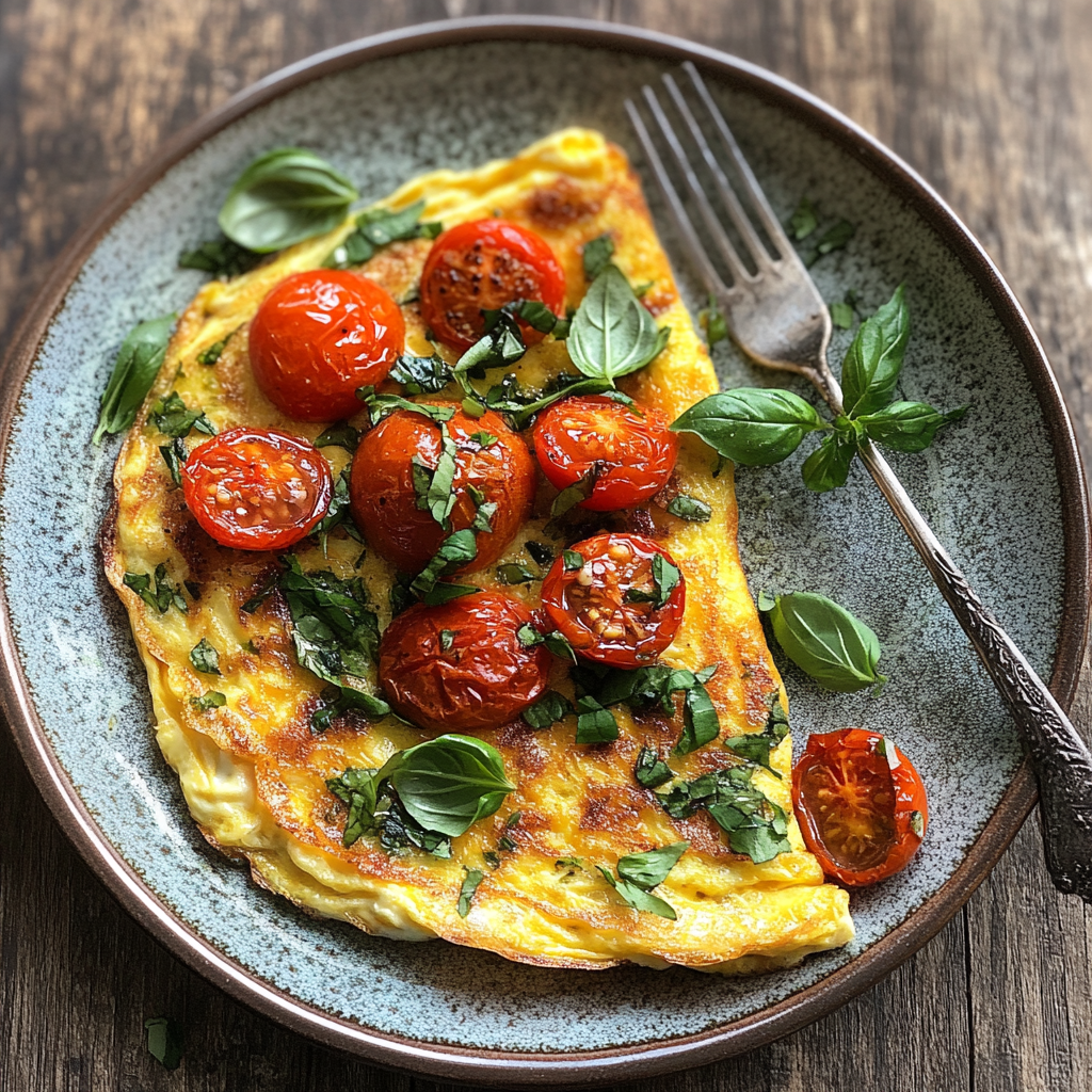 חביתה עם עגבניות קלויות ובזיליקום טרי – החביתה הים תיכונית שכל אחד חייב לנסות