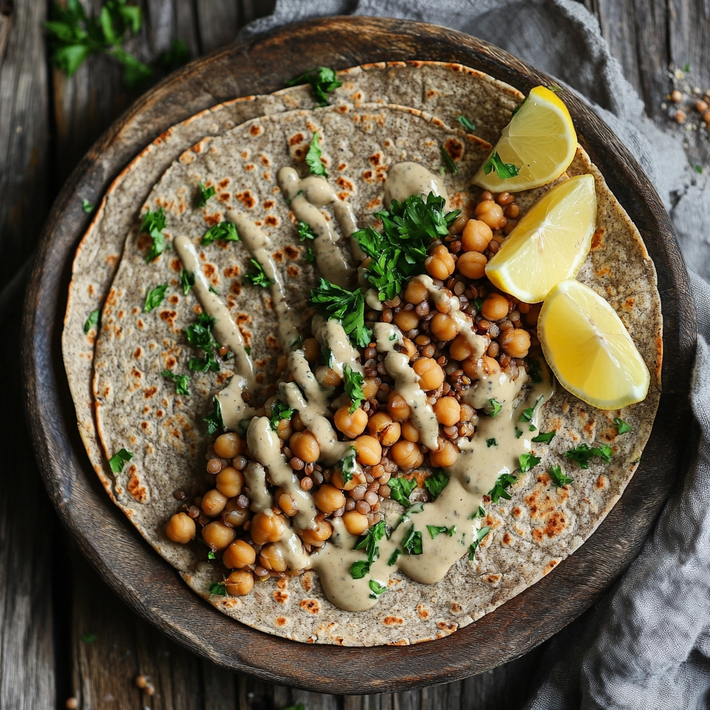 טורטייה כוסמת עם חומוס ועדשים מונבטות - ארוחה מושלמת לארוחת ערב קלילה
