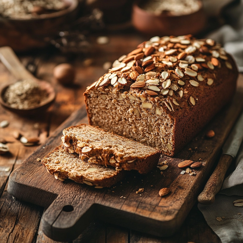 לחם שקדים ללא גלוטן עם גרעיני חמנייה ושיבולת שועל