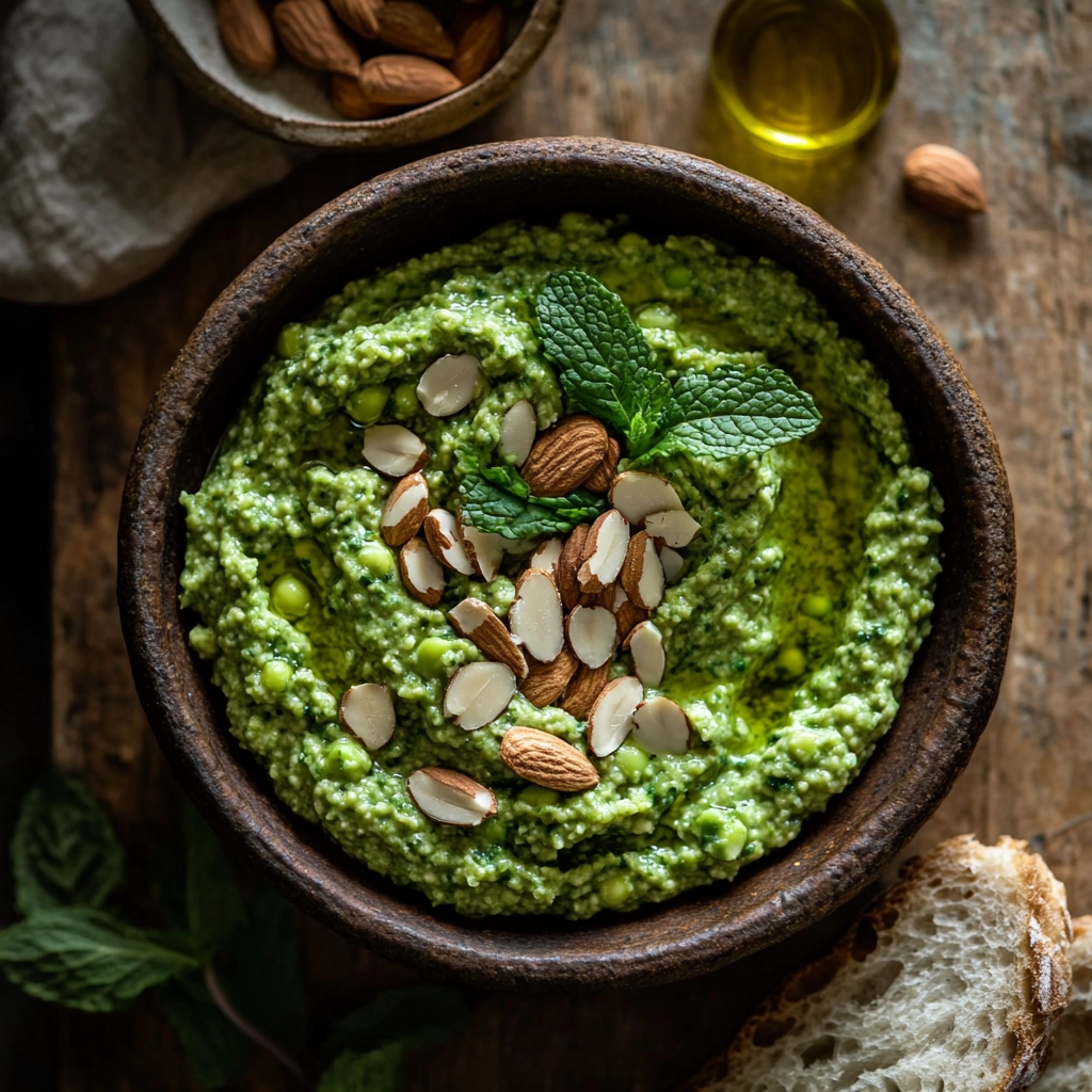 ממרח אפונה ומנטה עם שקדים - גרסה בריאה לפסטו