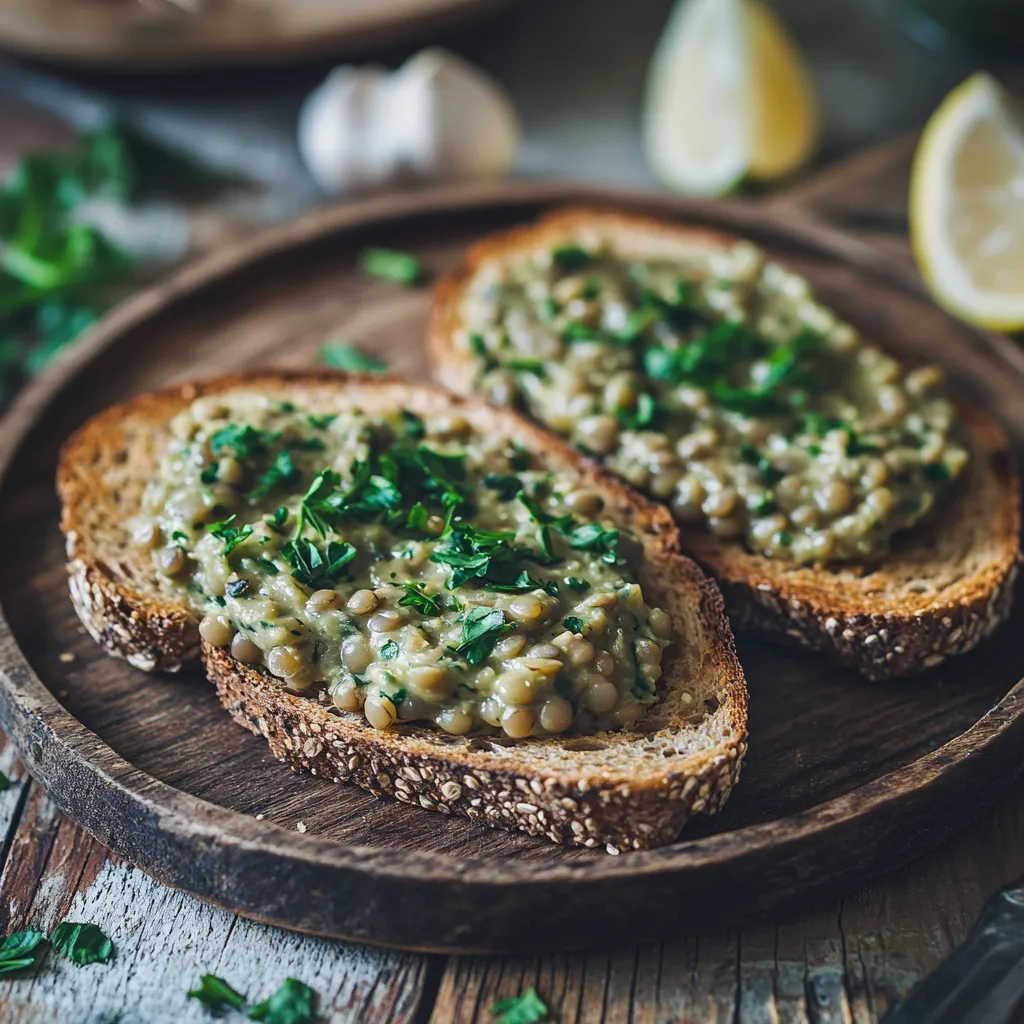 ממרח עדשים ושום על טוסט כוסמין