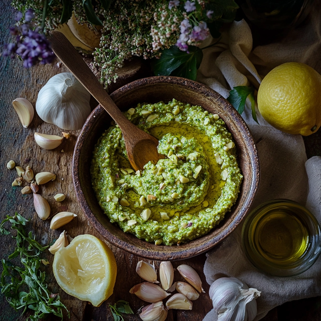 ממרח פיסטוק ושום: הממרח הירוק שאתם חייבים לנסות