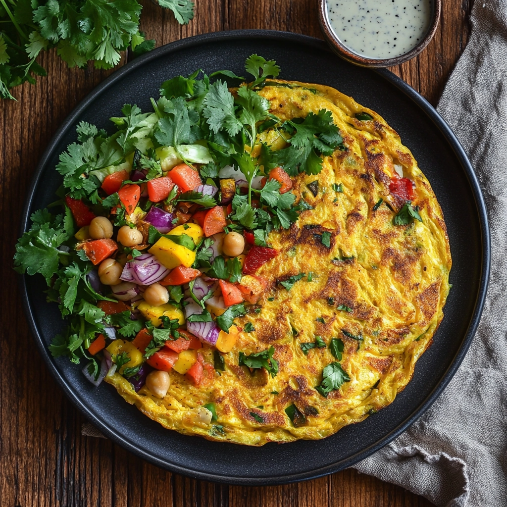 מתכון פשוט לחביתת חומוס עם עשבי תיבול וירקות צלויים