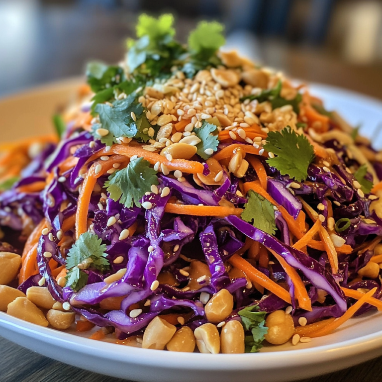 סלט אסייתי עם כרוב סגול, גזר ורוטב חמאת בוטנים