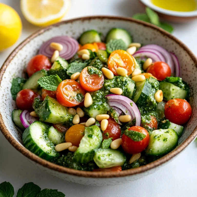 סלט ירקות ישראלי עם טחינה ירוקה וצנוברים קלויים – המתכון שכל אחד יאהב