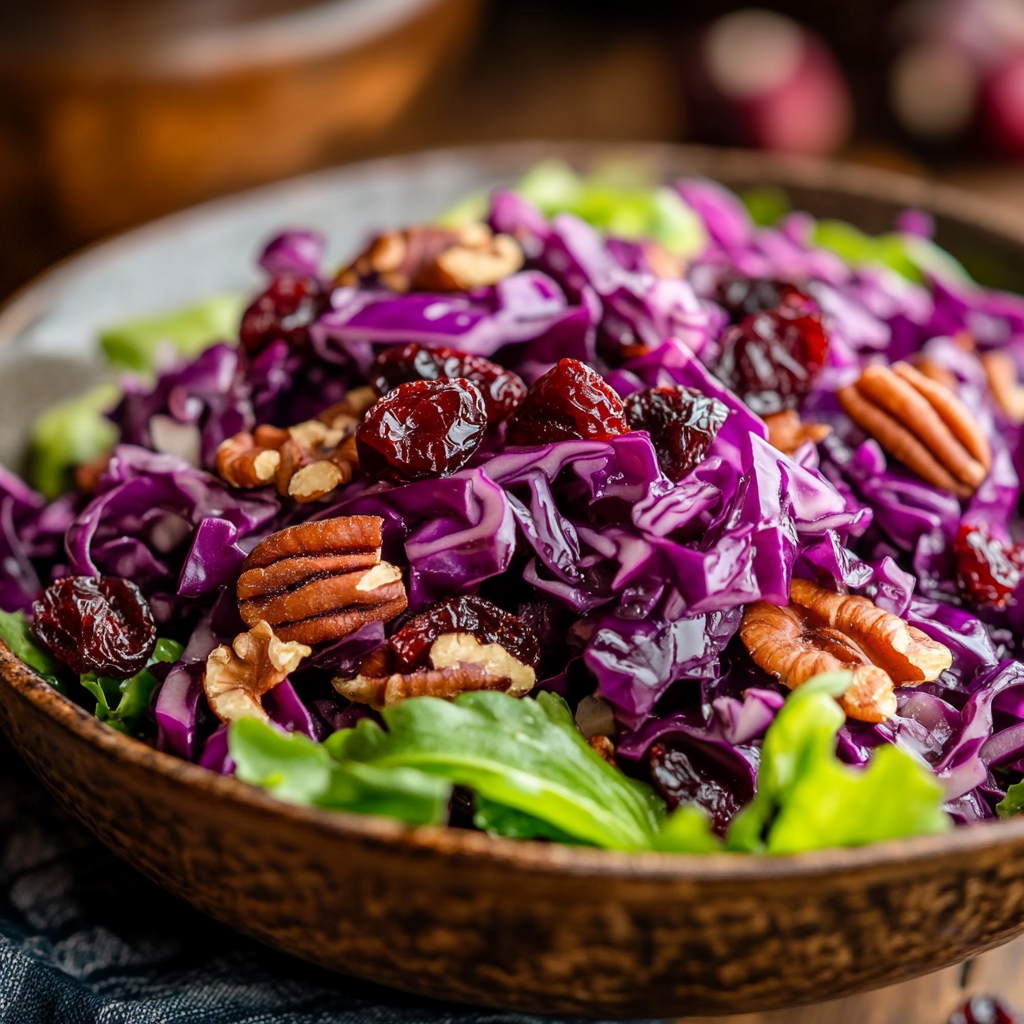 סלט כרוב אדום עם חמוציות ואגוזי פקאן