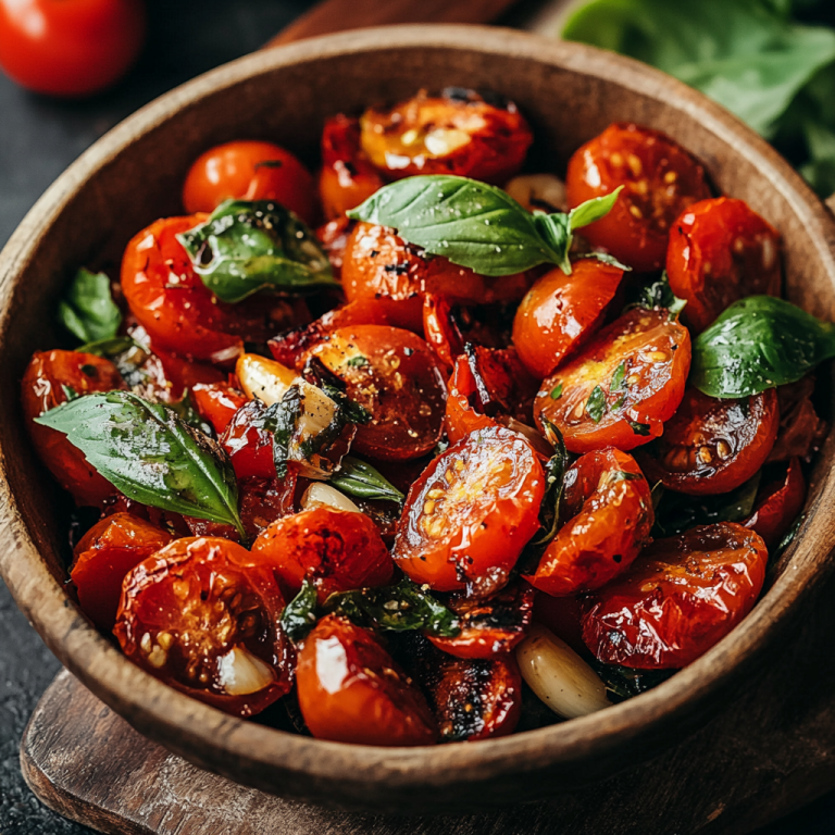 סלט עגבניות קלוי ושום עם בזיליקום טרי