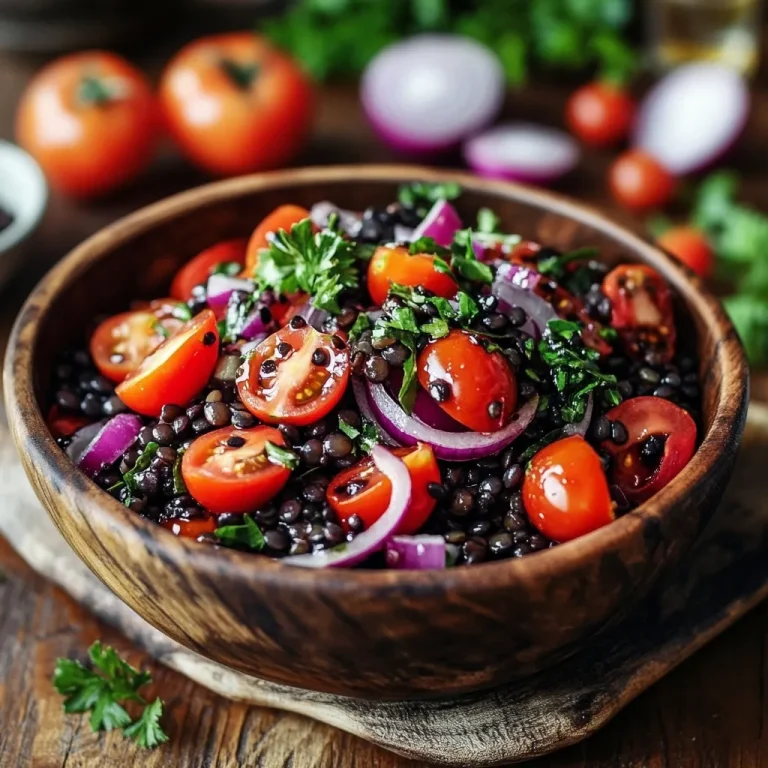 סלט עדשים שחורות עם עגבניות שרי ובצל סגול – טעים ומשביע