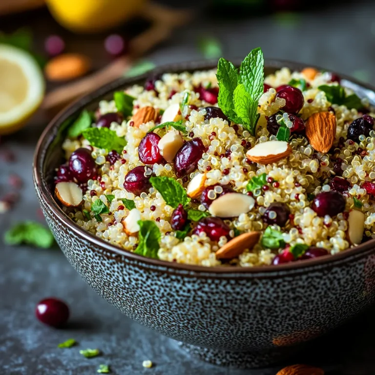 סלט קינואה מהיר עם חמוציות, נענע ושקדים קלויים – 5 דקות הכנה