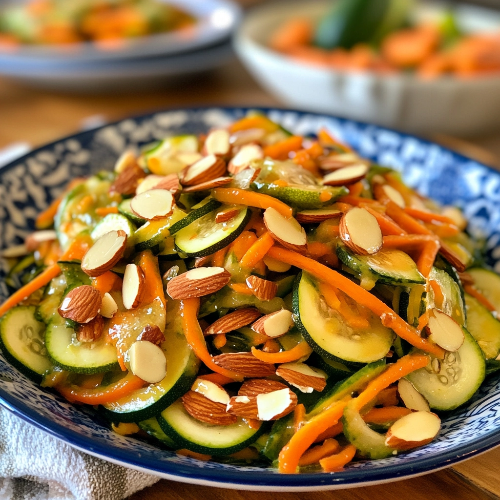 סלט קישואים וגזר עם שקדים קלויים ורוטב דבש חרדל