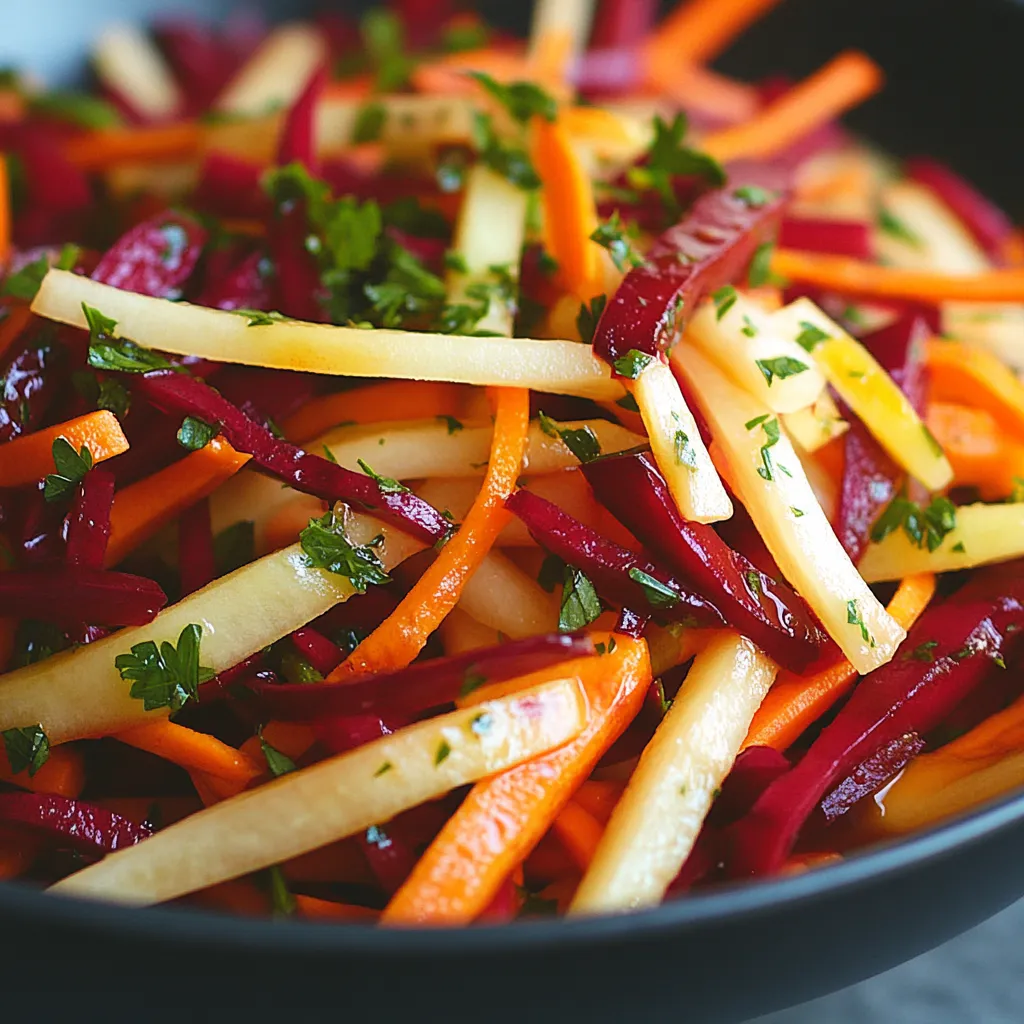 סלט שורשים עם גזר, קולורבי וסלק מגורר ברוטב לימון ודבש – 4 דקות