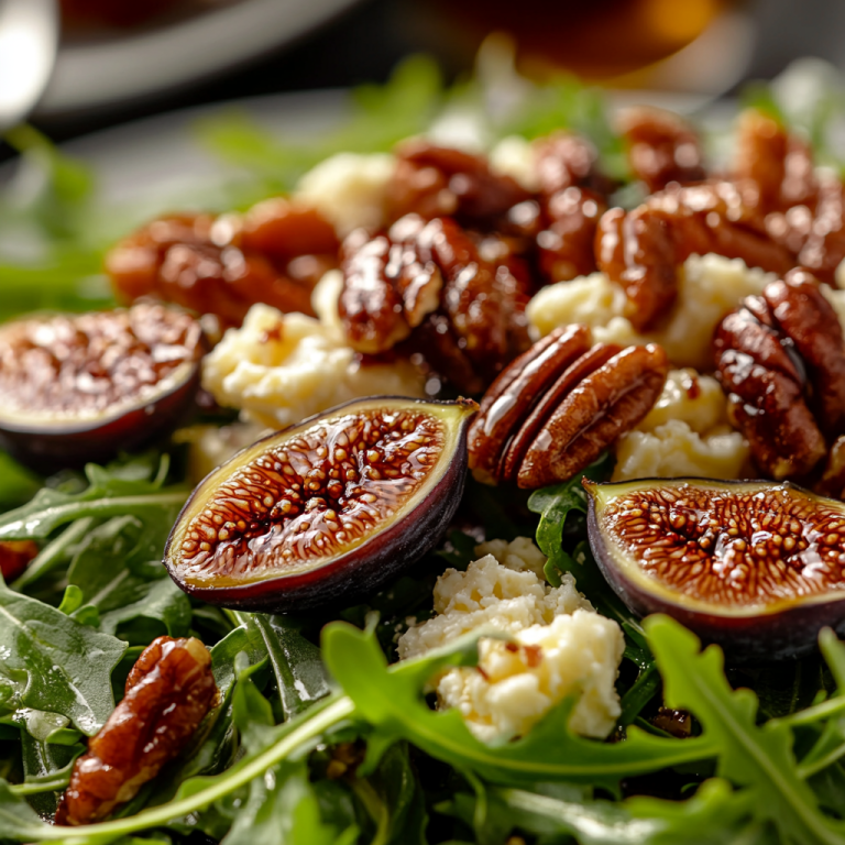 סלט תאנים מיובשות ורוקפור עם פקאנים מסוכרים – שילוב שלא תשכחו