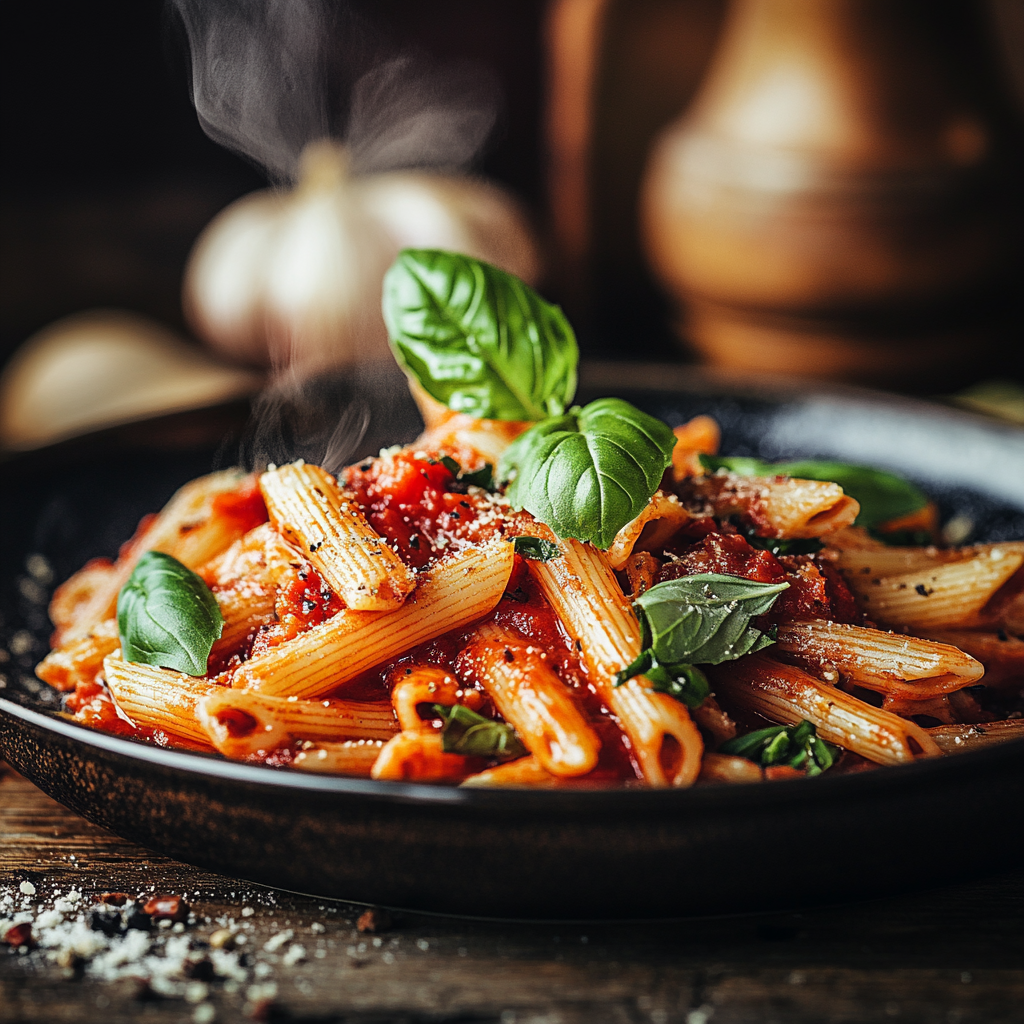 פסטה פנה עם רוטב ארביאטה חריף ומעושן