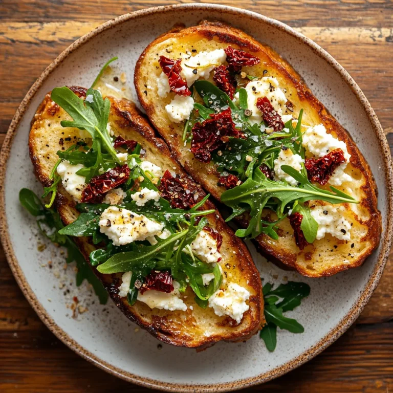 פרנץ' טוסט מלוח עם גבינת עיזים, עגבניות מיובשות ועלי רוקט