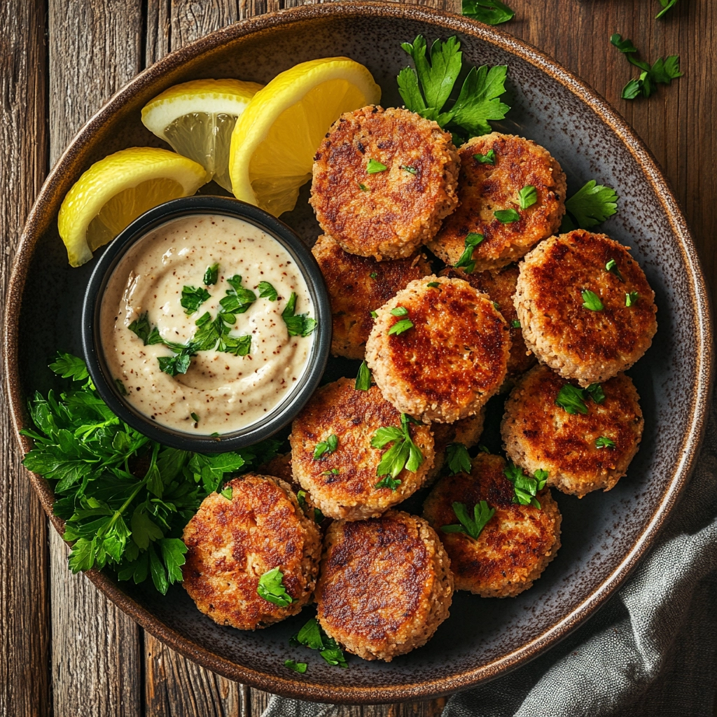 קציצות טונה מהירות עם טחינה בצד