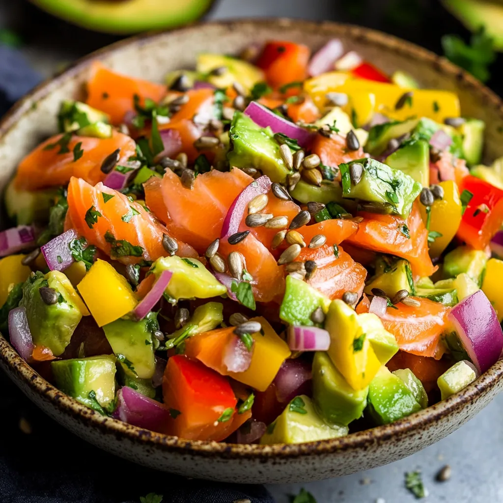 סלט אבוקדו עם סלמון מעושן - סלט עשיר וטעים