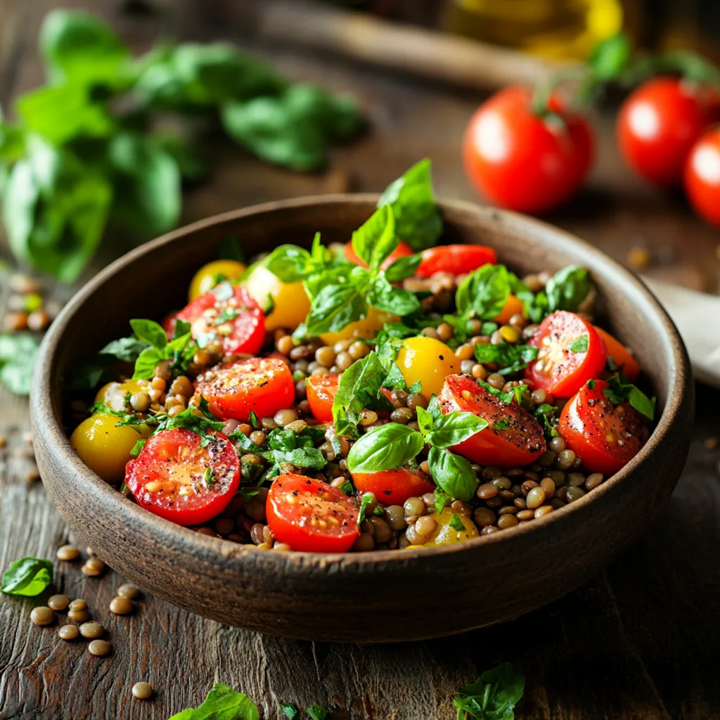 סלט עדשים עם עגבניות שרי - פשוט וטעים