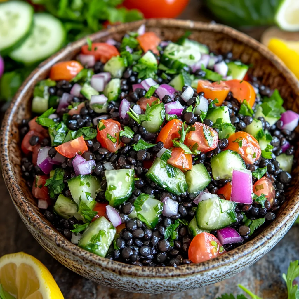 סלט עדשים שחורות - סלט עשיר ב-5 דקות
